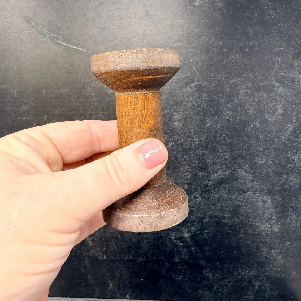 Vintage Small Wood Wooden Spool Rustic Textile Bobbin Decor Handmade 3.5